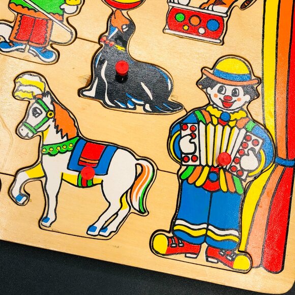 80s Circus Clown Show Wooden Puzzle COMPLETE Vintage Animal Silhouette Shape - Picture 4 of 10